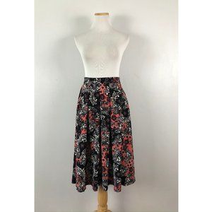 H&M Skirt Size 4 Flare Floral Print Pink Black Burgundy Autumn Below Knee NWOT